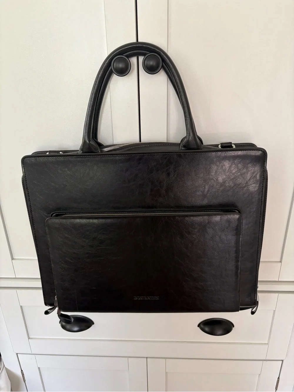 Bostanten black waxed leather Carol laptop brief case